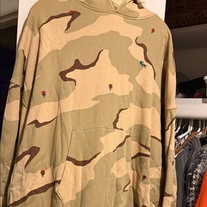 Lacoste Tan Camouflage Hoodie with Red Accents
